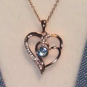 OLD RUBIN 725 ROSE GOLD COLORED STERLING SILVER 18” CHAIN & TOPAZ LIKE CZ STONE